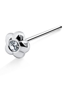 Stone Flower Shaped Silver Straight Nose Stud NSKA-21